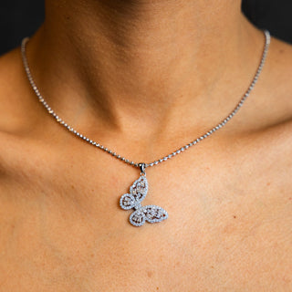 NTF CZ Butterfly Pendant Moon‑Cut Chain – 925 Sterling Silver  Rhodium Finished