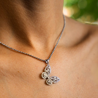 NTF CZ Butterfly Pendant Moon‑Cut Chain – 925 Sterling Silver  Rhodium Finished