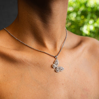 NTF CZ Butterfly Pendant Moon‑Cut Chain – 925 Sterling Silver  Rhodium Finished