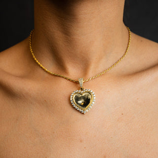 NTF CZ Heart Picture Pendant Rope Chain – 925 Sterling Silver 14K Gold Finished