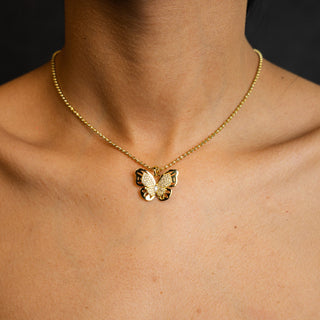 NTF CZ Butterfly Pendant Moon‑Cut Chain – 925 Sterling Silver 14K Gold Finished