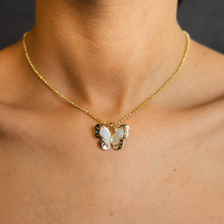 NTF CZ Butterfly Pendant Moon‑Cut Chain – 925 Sterling Silver 14K Gold Finished