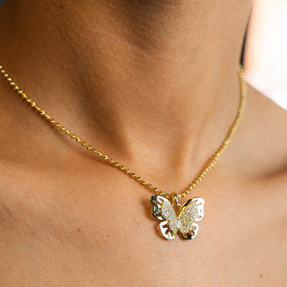 NTF CZ Butterfly Pendant Moon‑Cut Chain – 925 Sterling Silver 14K Gold Finished