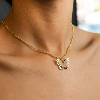 NTF CZ Butterfly Pendant Moon‑Cut Chain – 925 Sterling Silver 14K Gold Finished