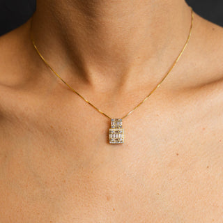 NTF Square CZ Baguette Pendant Box Chain – 925 Sterling Silver 14K Gold Finished