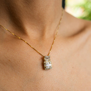 NTF Square CZ Baguette Pendant Box Chain – 925 Sterling Silver 14K Gold Finished