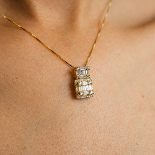 NTF Square CZ Baguette Pendant Box Chain – 925 Sterling Silver 14K Gold Finished