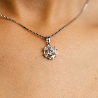NTF Round CZ Pendant Box Chain – 925 Sterling Silver & Rhodium Finished