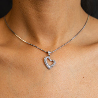 NTF CZ Heart Pendant Box Chain – 925 Sterling Silver & Rhodium Finished