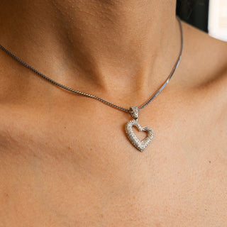 NTF CZ Heart Pendant Box Chain – 925 Sterling Silver & Rhodium Finished