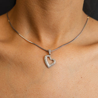 NTF CZ Heart Pendant Box Chain – 925 Sterling Silver & Rhodium Finished