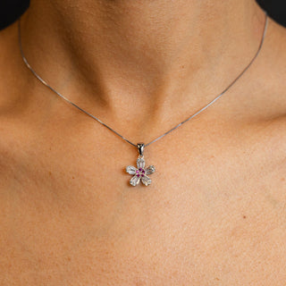 NTF CZ Flower Pendant Box Chain – 925 Sterling Silver & Rhodium Finished