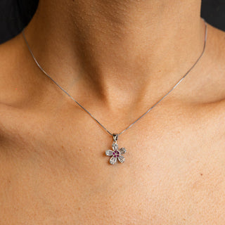 NTF CZ Flower Pendant Box Chain – 925 Sterling Silver & Rhodium Finished