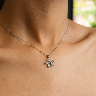 NTF CZ Flower Pendant Box Chain – 925 Sterling Silver & Rhodium Finished