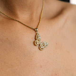 NTF CZ Butterfly Pendant Rope Chain – 925 Sterling Silver & 14K Gold Finished