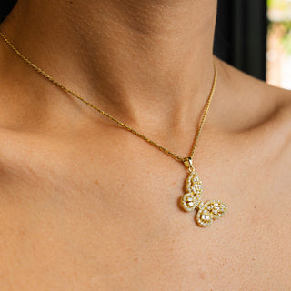 NTF CZ Butterfly Pendant Rope Chain – 925 Sterling Silver & 14K Gold Finished