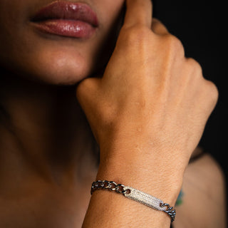 NTF CZ Detail Cuban Bracelet – 925 Sterling Silver &amp; Rhodium Finished