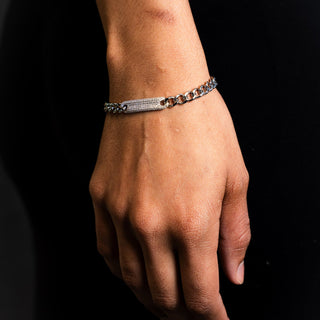 NTF CZ Detail Cuban Bracelet – 925 Sterling Silver &amp; Rhodium Finished