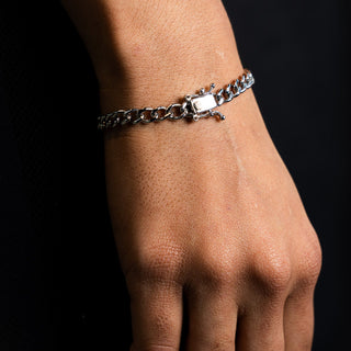 NTF CZ Detail Cuban Bracelet – 925 Sterling Silver &amp; Rhodium Finished