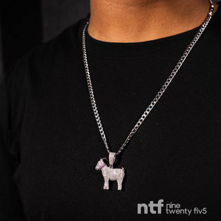 SOLID CUBAN CHAIN + GOAT PENDANT – WHITE GOLD | 4MM