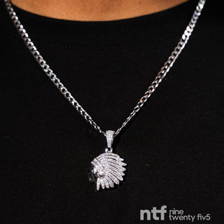ICE CUBAN SOLID CHAIN + INDIO PENDANT – WHITE GOLD | 4MM