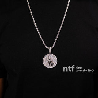 White Rope Chain 4mm with Praying Hands Round Pendant