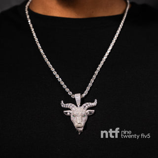 White Rope Chain 4mm with Goat Head Pendant