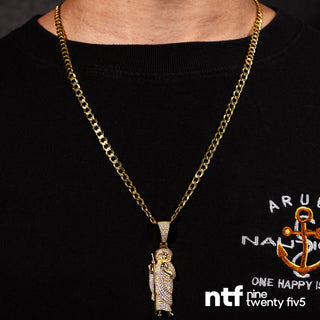 SOLID CUBAN CHAIN + SAN JUDAS PENDANT – TWO TONE | 4MM