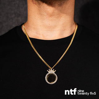 SOLID CUBAN CHAIN + PICTURE PENDANT WITH CROWN – YELLOW GOLD | 4MM