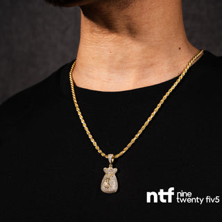 SOLID ROPE CHAIN + MONEY BAG PENDANT – YELLOW GOLD | 4MM