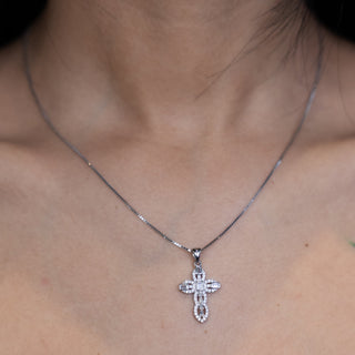 NTF Box Chain with Full CZ & Baguette Cross Pendant