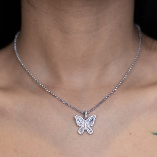 NTF Moon Cut Chain with Full CZ & Baguette Butterfly Pendant