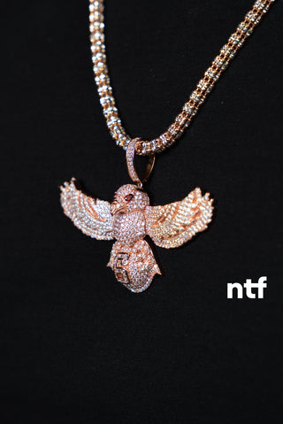 NTF Men’s Rose Gold Ice-Cut Chain, Full CZ Bird Pendant & Ice Bracelet Set