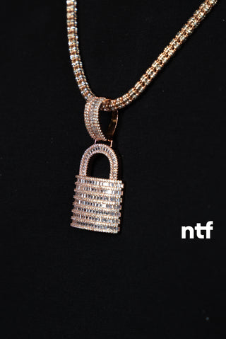 NTF Men’s Rose Gold Ice-Cut Chain, Baguette Lock Pendant & Ice-Cut Bracelet Set
