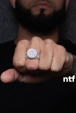 NTF Men’s Round Full Moissanite Ring with Baguette Accents