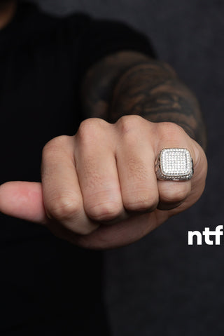 NTF Men’s Square Pinky Ring – Full Moissanite with Baguette Accents