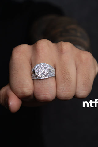 NTF Men’s Round Full Moissanite Ring with Baguette Accents