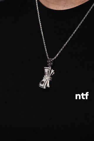 NTF Men’s Rope Chain & Stack of Bills Moissanite Pendant