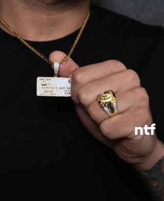 NTF Men’s Two-Tone Cuban Set – Credit Card CZ Pendant & CZ Ring