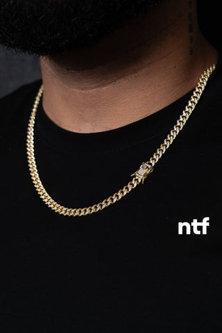 NTF Men’s Gold-Finish Miami Cuban Set – Full CZ Chain & Bracelet