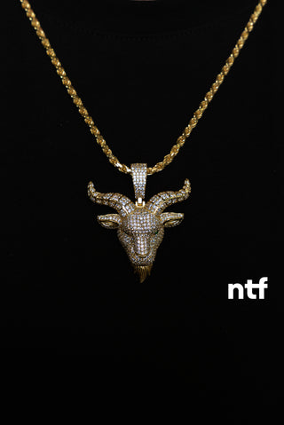 NTF Men’s 14K Gold Plated Rope Chain & Full CZ Goat Face Pendant