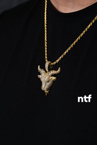 NTF Men’s 14K Gold Plated Rope Chain & Full CZ Goat Face Pendant