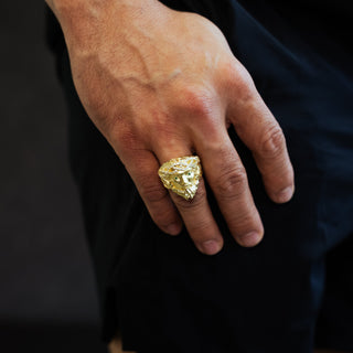 JESUS MENS RING IN YELLOW 14K GOLD VERMEIL