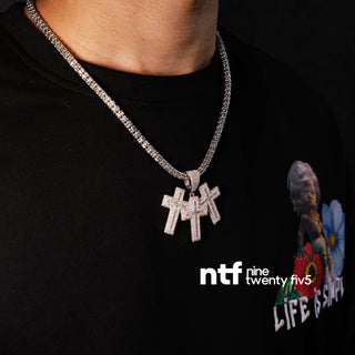 Triple Cross Pendant White Ice Chain Combo - Religious Jewelry Set