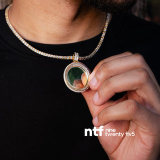 Custom Photo Pendant Ice Chain - Yellow Gold Plated 925 Silver